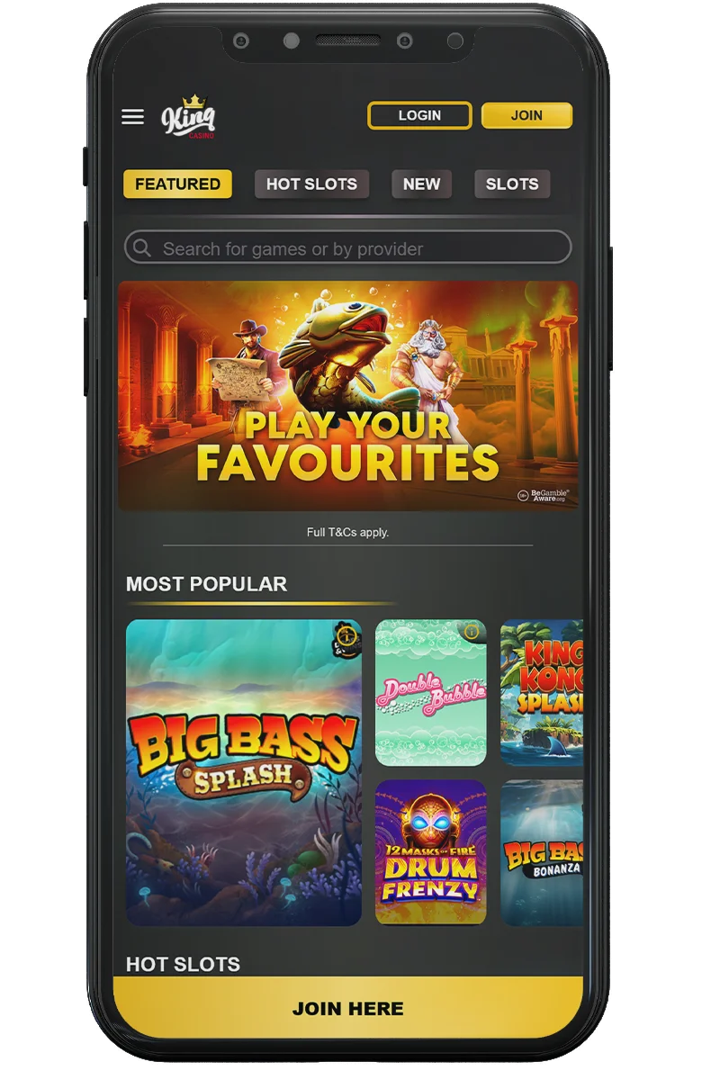 Screenshot of an online casino on a mobile phone