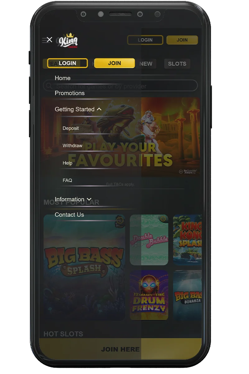 Screenshot of an online casino on a mobile phone